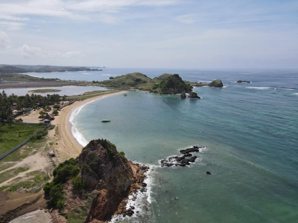 Panoramic view of Lombok’s south coast with rolling hills