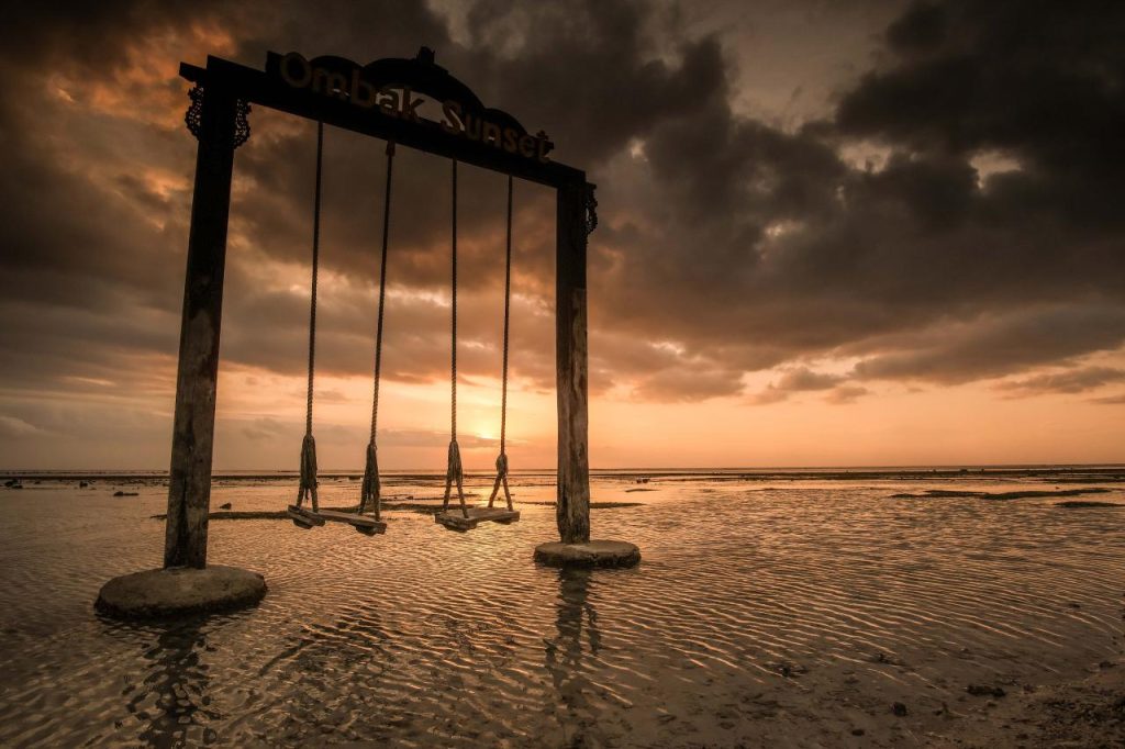Aerial view of Lombok’s turquoise coastline with white-sand beaches